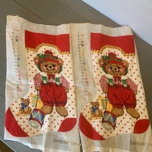 Pair of Jannlyn Elfy Bear stockings cross stitch